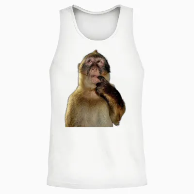 Thinking Monkey Meme Unisex Tank Top - White