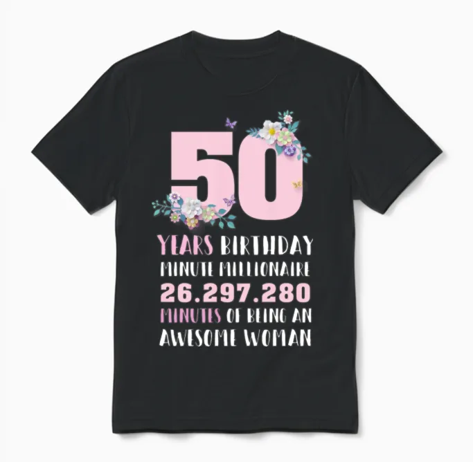 50th Birthday Gift Vintage Women Unisex T-Shirt in Black