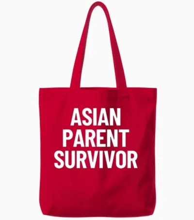 Asian Parent Survivor Funny Asian Stereotype Tote Bags - Red