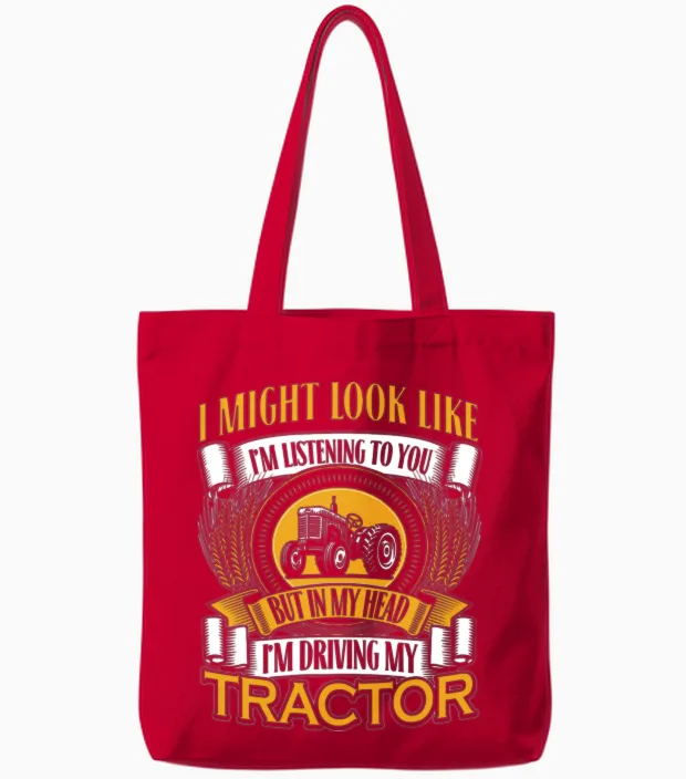 Driving My Tractor - Farm & Country Tote Bags in Red