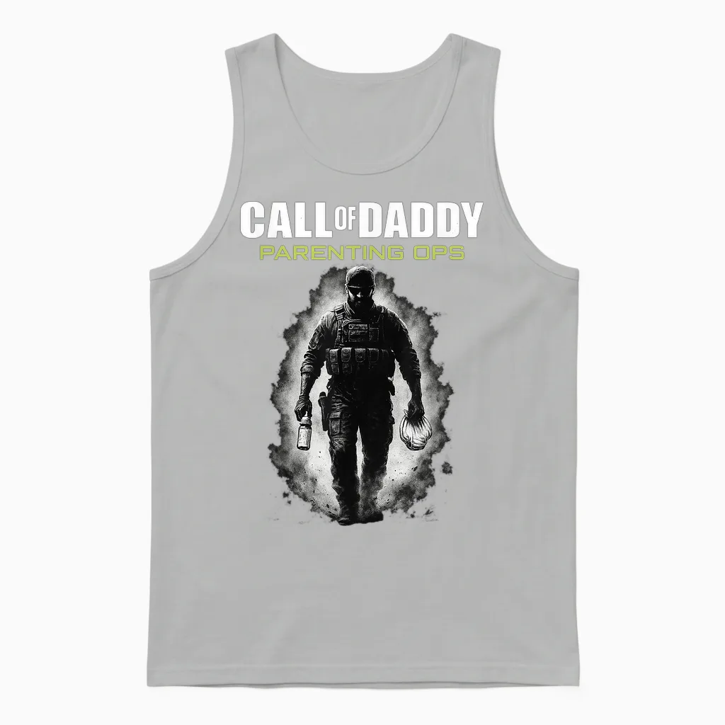 Call of Daddy Parenting Ops - Father's Day Great Dad Joke T-Shirt, Black, S Unisex Tank Top in Ash