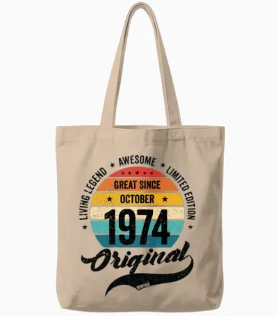 Retro 50 Years October 1974 Birthday Vintage Bday Tote Bags - Natural