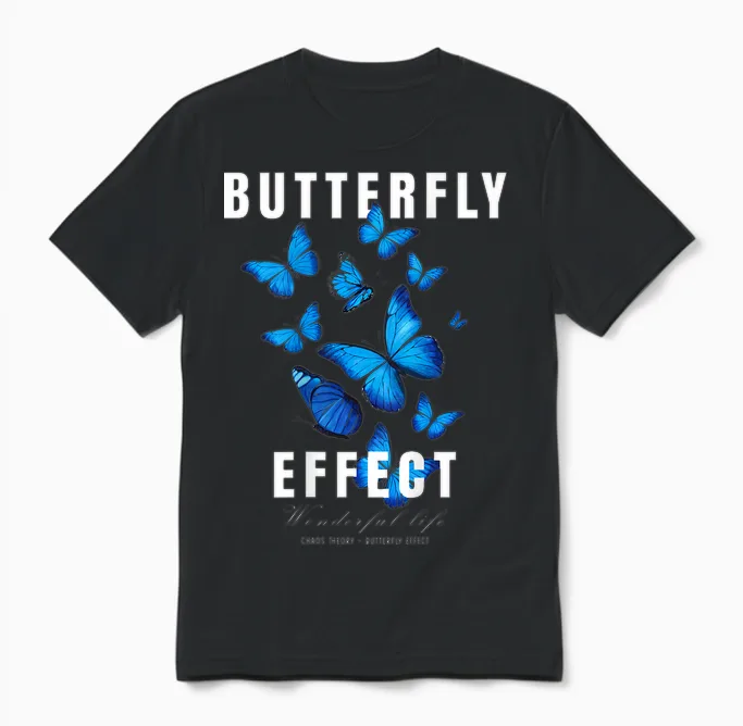 Butterfly Effect T-Shirt Backprint Techno Festival Tekk Unisex T-Shirt in Black