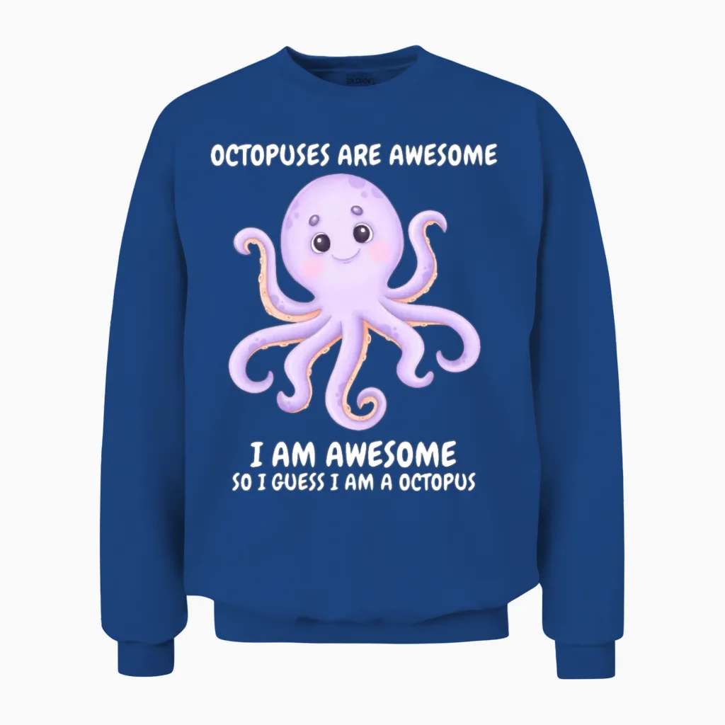 Cute Smiling Lila Octopus Unisex Sweatshirt in Royal