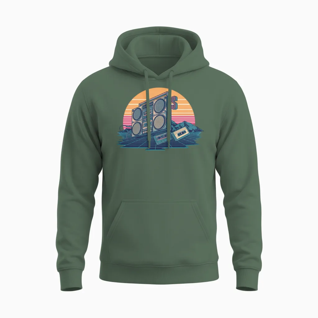 Retro 80s Unisex Hoodie in Military Green