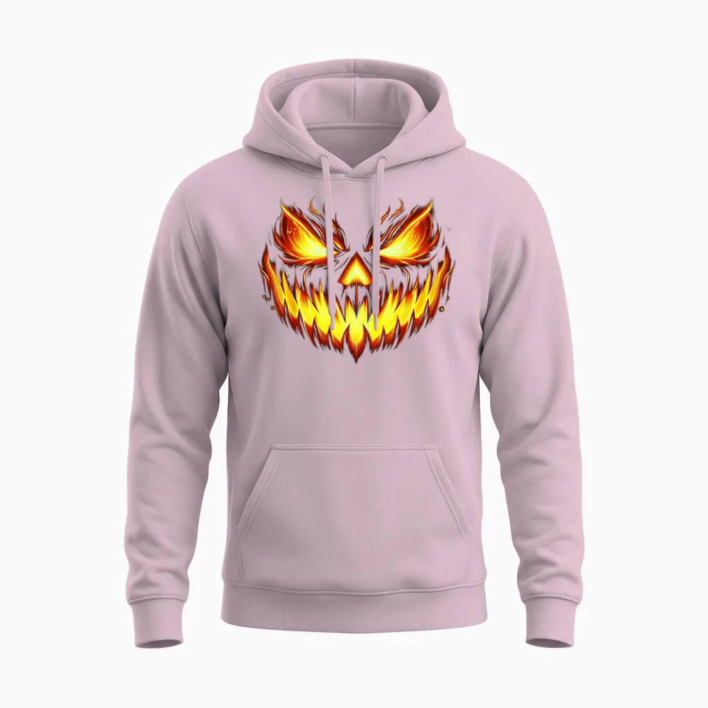 Scary Jack O Lantern Carved Pumpkin Face Halloween Costume Unisex Hoodie in Light Pink