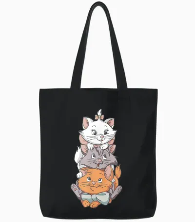Aristocats Cute Cats T-Shirt, Black, S Tote Bags - Black