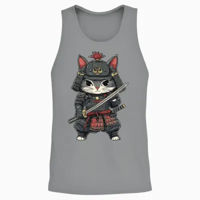 Chat Samouraï Japonais, Guerrier, Anime Et Kawaii, Chaton Ninja T-Shirt Haut De Gamme Unisex Tank Top - Sport Grey