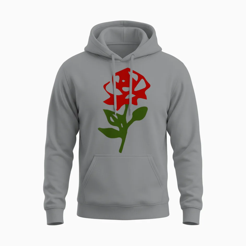 Minimalistische Kleine Rote Rose Mit Grünen Blättern Unisex Hoodie in Sport Grey