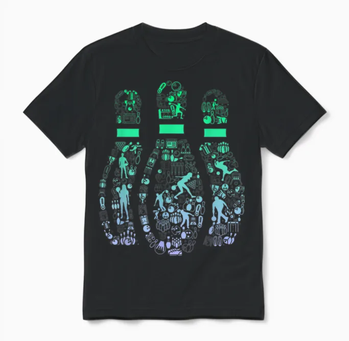 Bowling Pin T-Shirt for Bowler | Bowling Team Girls' Bowling T-Shirt, Black Unisex T-Shirt in Black
