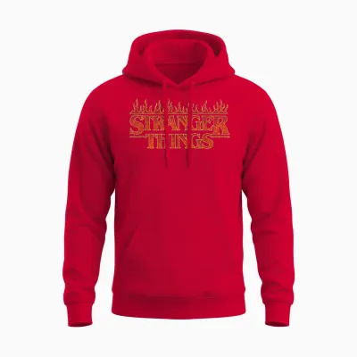 Stranger Things Vintage Flaming Logo T-Shirt, Black, S Unisex Hoodie - Red