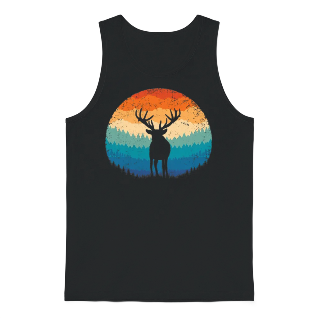 Retro Mountain Deer โ Wildlife Unisex Tank Top - Black