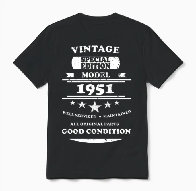 Vintage Retro White 1951 Unisex T-Shirt - Black