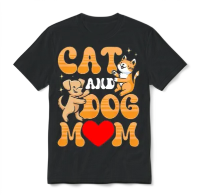 Cat and Dog Mom Dogs Cats Lover Unisex T-Shirt - Black