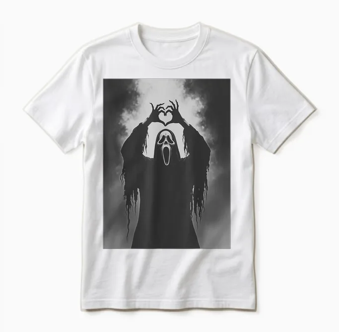 Ghost Heart Hands Scary Face Horror Poster Halloween Unisex T-Shirt in White