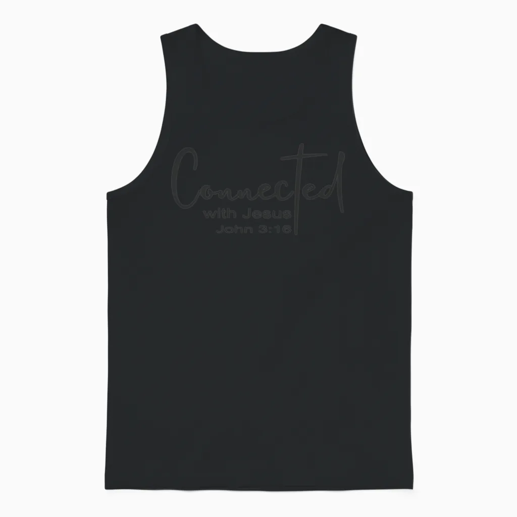 Christian Design Connected with Jesus John 3:16 Unisex Tank Top in Black