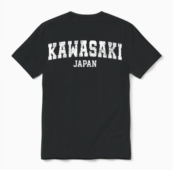 Kawasaki City Retro College Japanese Style Kawasaki T-Shirt, Black, S Unisex T-Shirt in Black