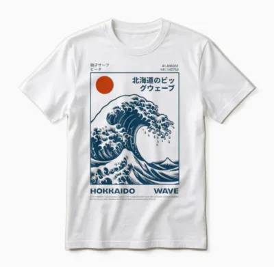 Hokkaido Aesthetic T-Shirt Vintage Japanese Big Wave Kanagawa Unisex T-Shirt - White