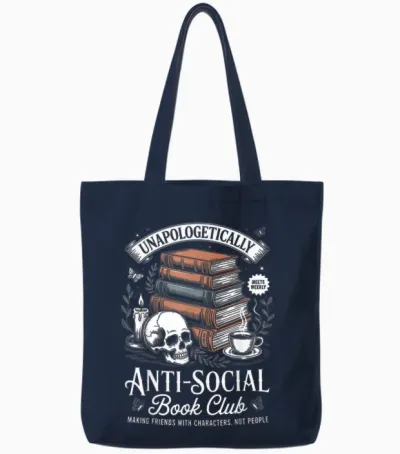Anti-Social Book Club Reader Bücher & Kaffee Dark Academia Tote Bags - Navy
