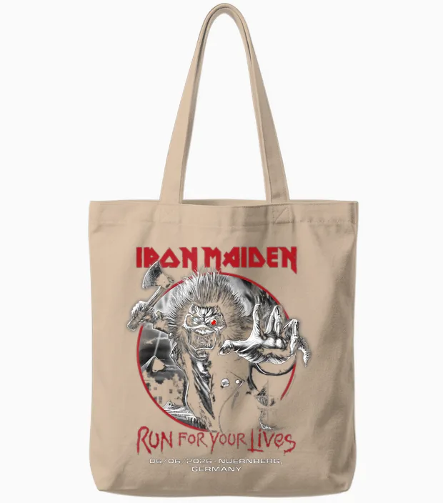 Iron Maiden Run for Your Lives Tour 2026 Nuernberg Tote Bags in Natural