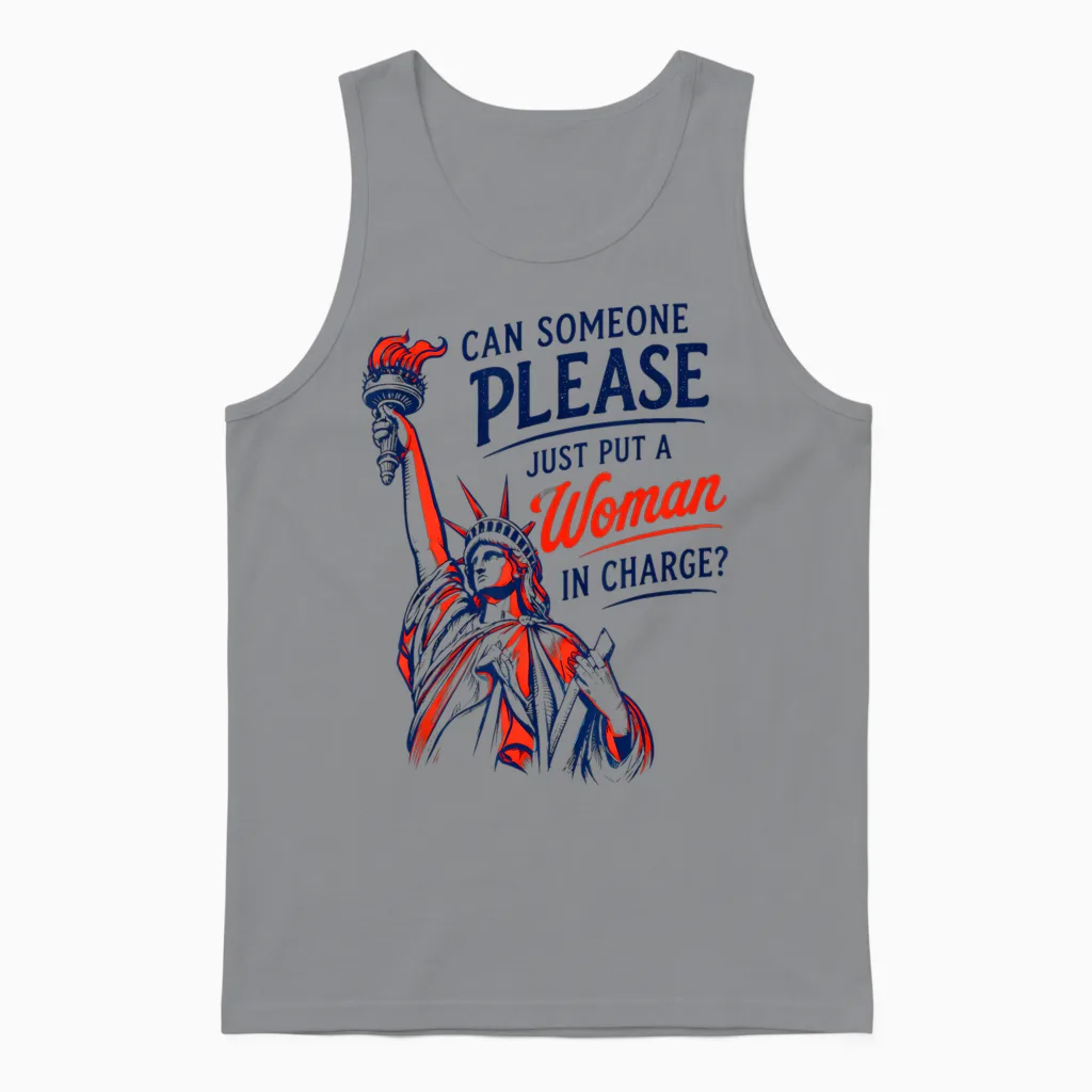 Retro Can Someone Please Just Put a Woman in Charge Unisex Tank Top in Sport Grey