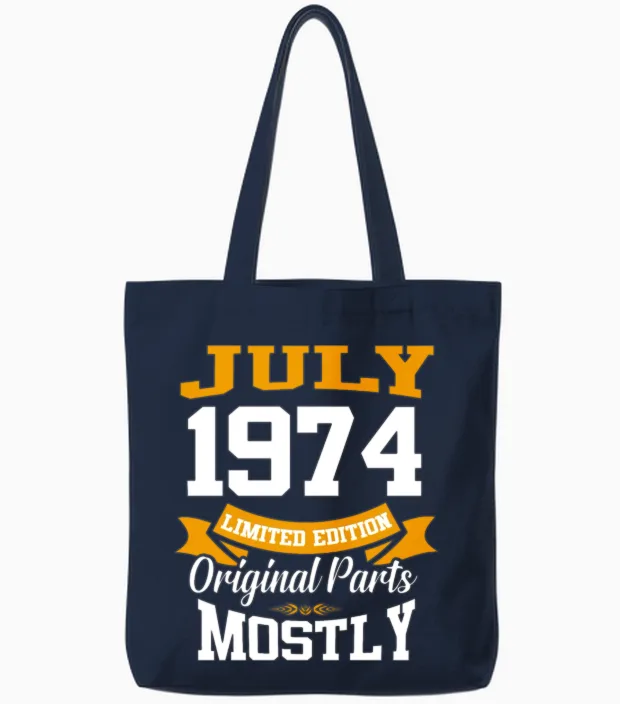 July 1974 Vintage Birthday Present Tote Bags in Navy