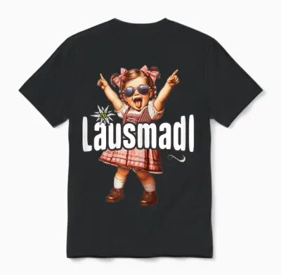 Lausmadl T-Shirt Damen Trachtenshirt Kinder Mädchen Trachten Unisex T-Shirt - Black