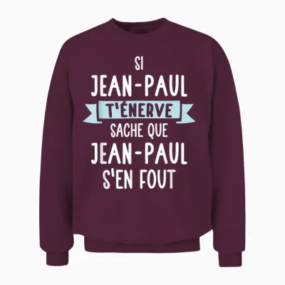 Men's Gift Humour Personalised Name Jean-Paul T-Shirt, Black, S Unisex Sweatshirt - Maroon