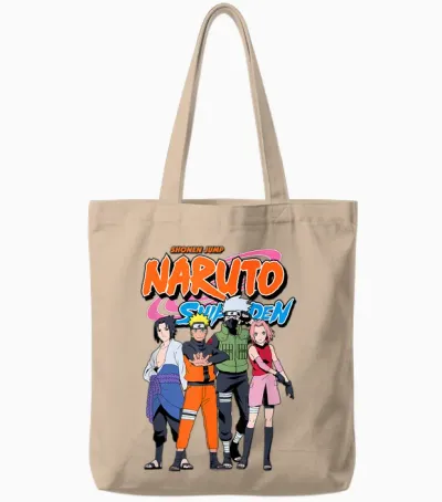 Naruto Shippuden Team 7 with Naruto Logo Anime Tote Bags - Natural