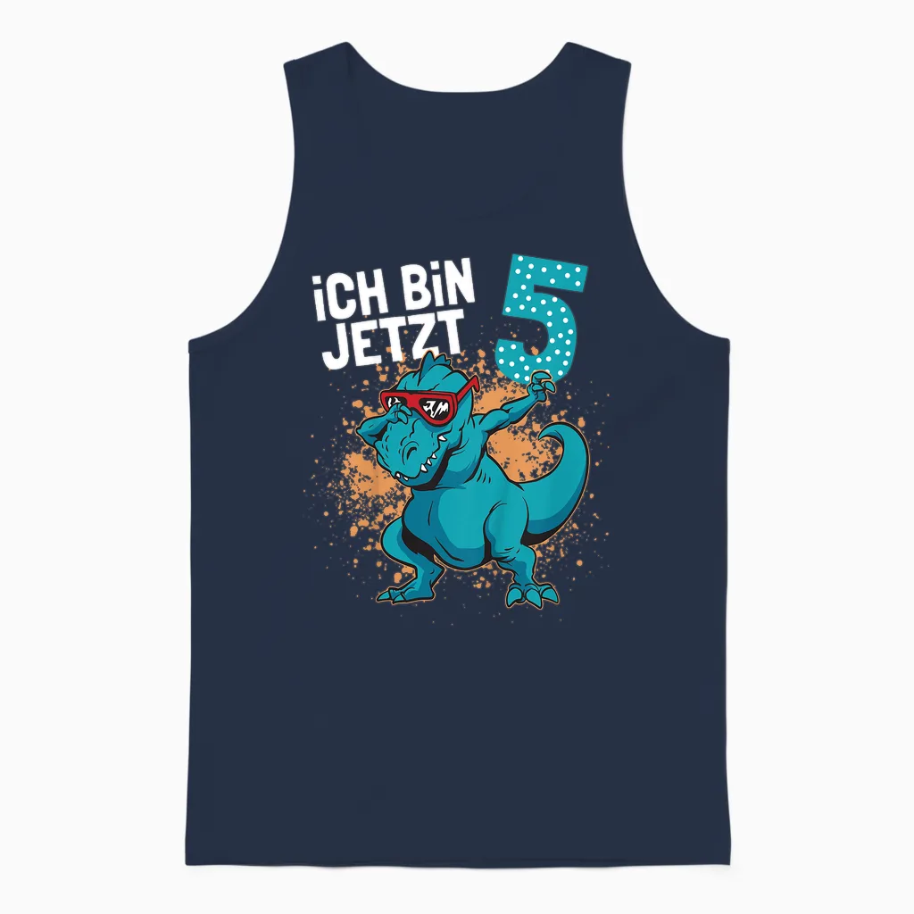Children's Birthday Shirt 5 Years Boy Dinosaur | Dino Ich Bin 5 T-Shirt, Black Unisex Tank Top in Navy