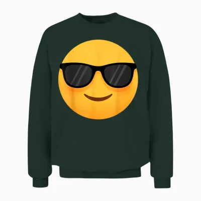 Funny Emoticon Cool Smiling Face with Sunglasses Unisex Sweatshirt - Forest