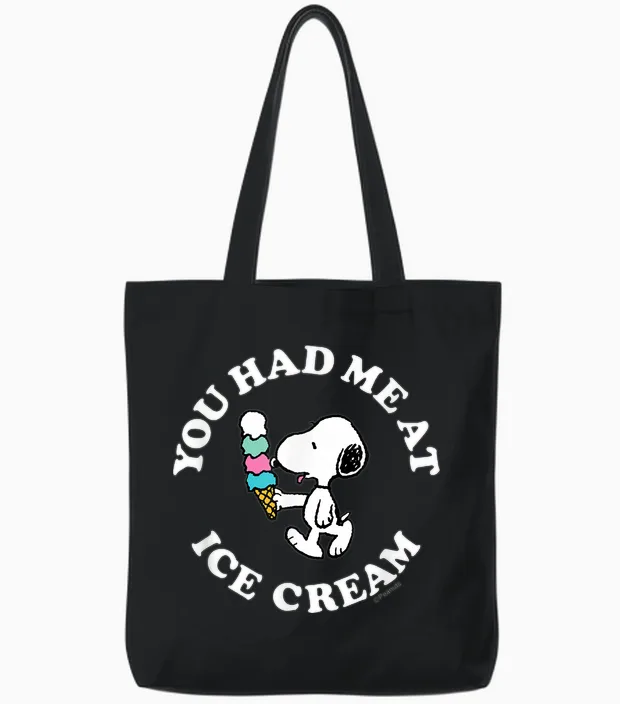Peanuts - Snoopy You Had Me at Ice Cream Tote Bags in Black