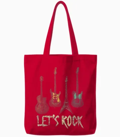 Lets Rock Rock N Roll Guitar Retro Gift Men Women Tote Bags - Red