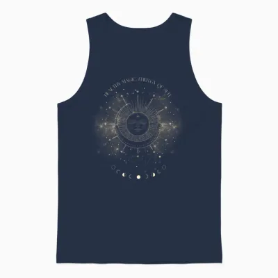 Magische Energie Der Sonne, Sterne & Mond Boho Graphic Unisex Tank Top - Navy