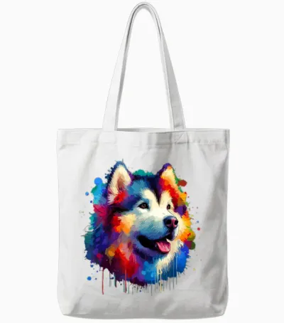 Colorful Splash Art Alaskan Malamute Tote Bags - White