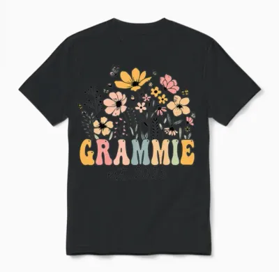 Grammie Flower Retro Unisex T-Shirt - Black