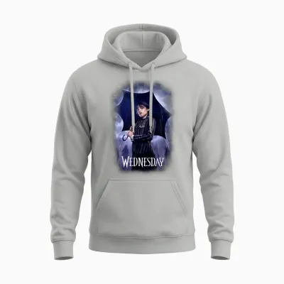 Wednesday Series Mittwochsplakatkunst T-Shirt Schwarz Unisex-Erwachsene Female Klein Eu S Kurzarm V-Ausschnitt Klassisch 1 Count Unisex Hoodie - Ash