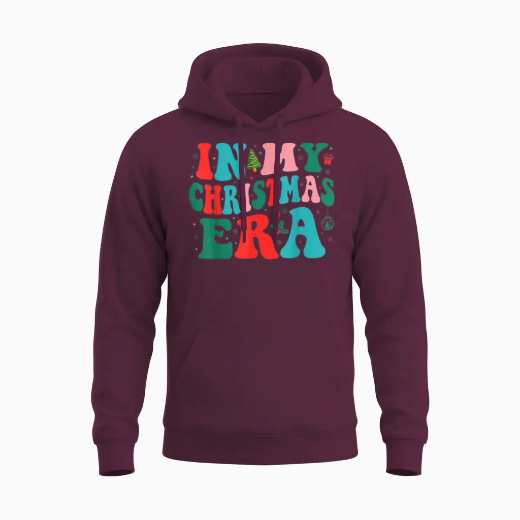In My Christmas Era Cute Groovy Christmas Holiday Xmas Unisex Hoodie in Maroon