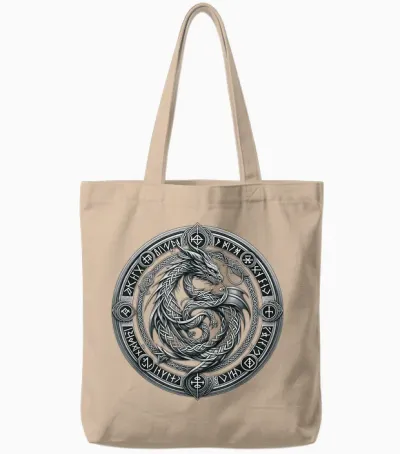Nordic Dragon Mythical Viking Runes Tribal Celtic Dragon Tote Bags - Natural