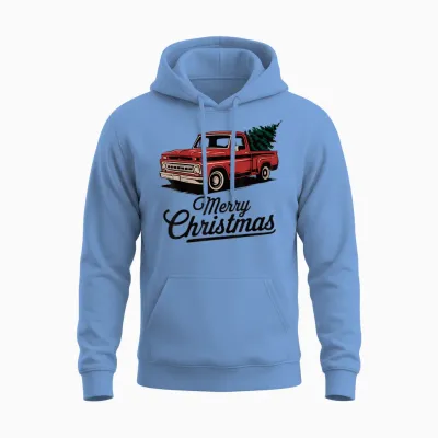 Red Pickup Truck Christmas Tree Vintage Christmas Men Women Unisex Hoodie - Carolina Blue