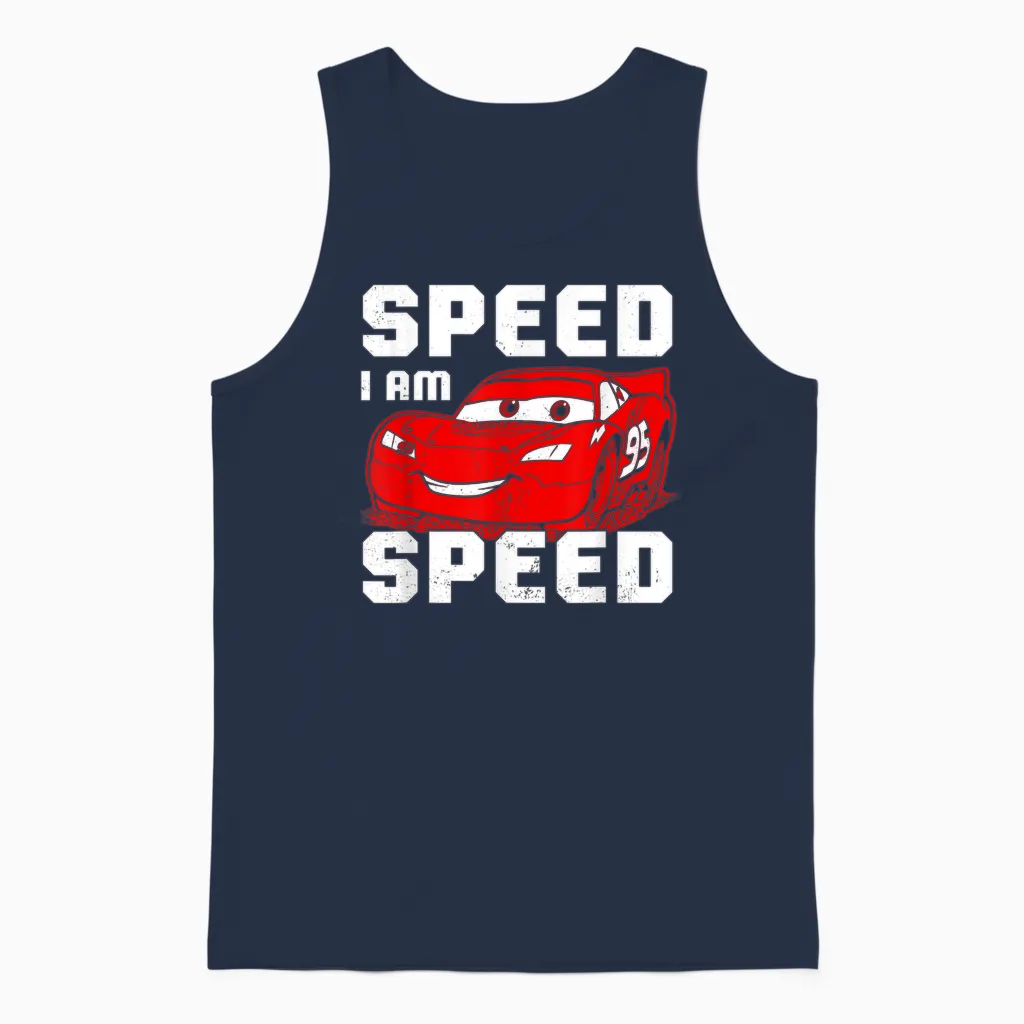 Disney Pixar Cars Lightning Mcqueen Speed I Am Speed Unisex Tank Top in Navy