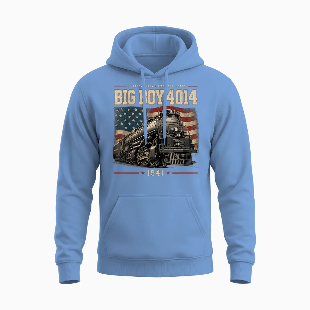 Big Boy 4014 Steam Train Vintage Locomotive Engine Unisex Hoodie in Carolina Blue