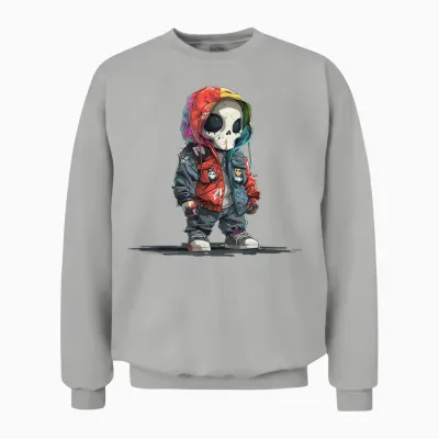 Hiphop Crâne Esprit Créature Style Cyberpunk Coloré Punk Unisex Sweatshirt - Ash