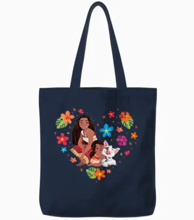 Disney Moana 2 Moana Simea and Pua Tropical Heart Sisters T-Shirt, Blue, S Tote Bags - Navy