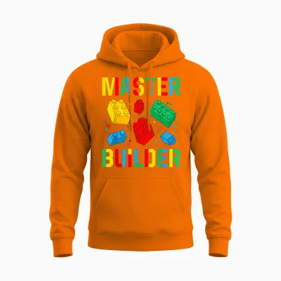 Master Builder Kids Building Blocks Brick Toy Master Builder T-Shirt Small Unisex Hoodie - Safety Orange
