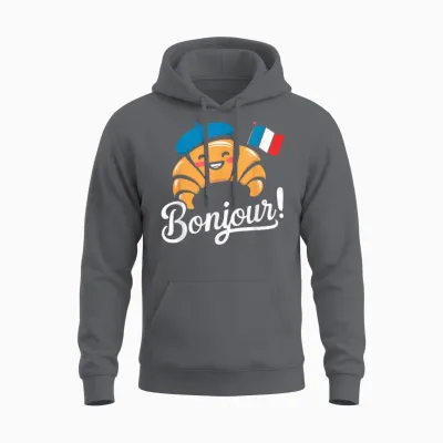 France Baking Breakfast Funny Croissant French Saying Quote T-Shirt, Black Unisex Hoodie - Charcoal