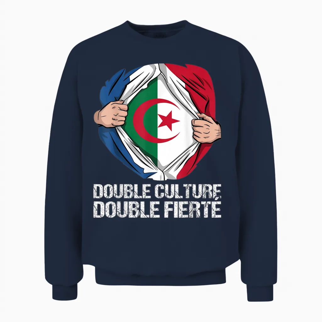 Double Culture Double Pride Franco Algerian Gift Unisex Sweatshirt in Navy