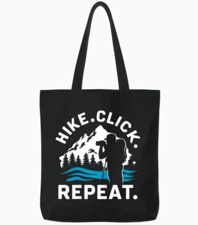 Hiking Photographers Hike Click Repeat Outdoor Tote Bags - Black
