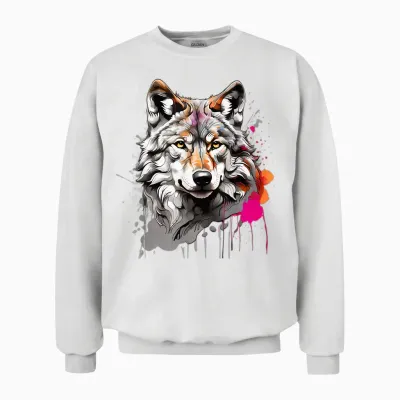 Wolf Mit Bunten Farbspritzern Wölfe Und Waldtiere Unisex Sweatshirt - White