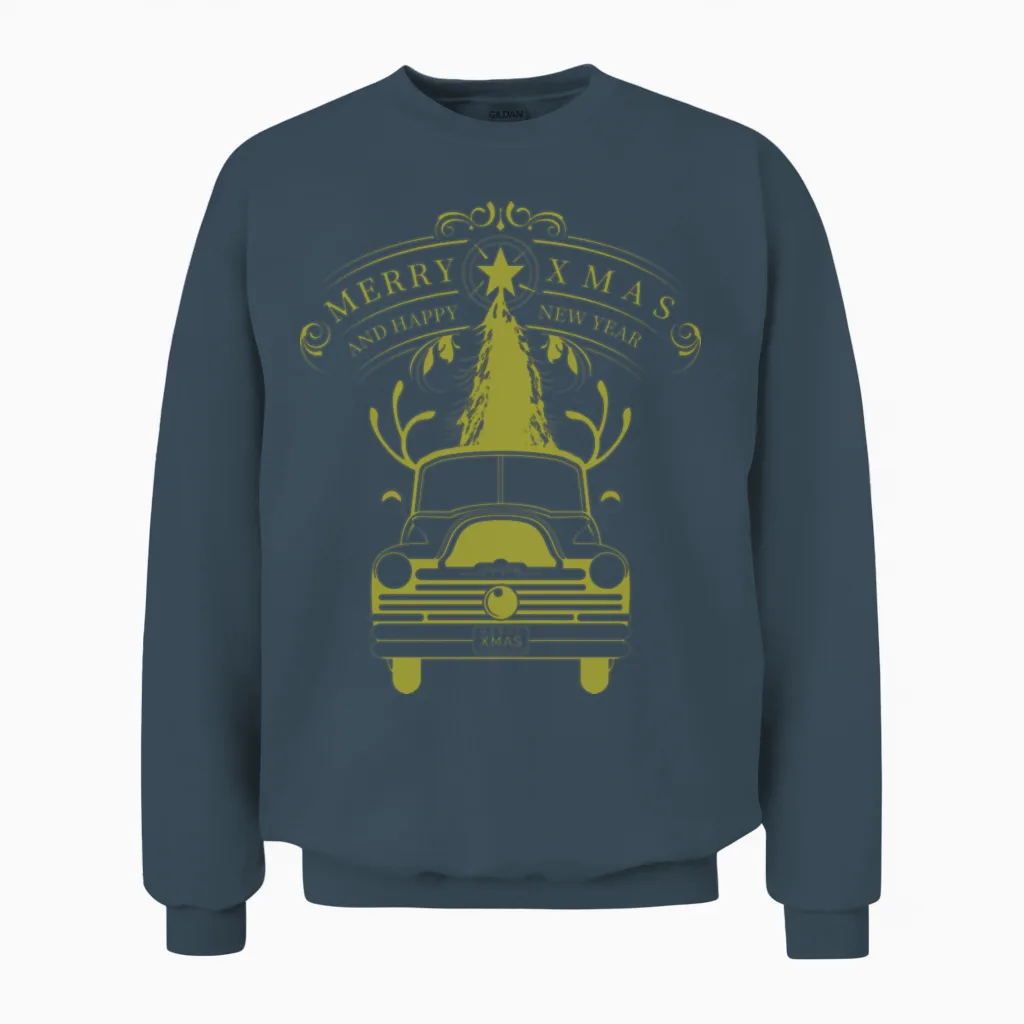 Christmas Retro Truck Unisex Sweatshirt - Dark Heather